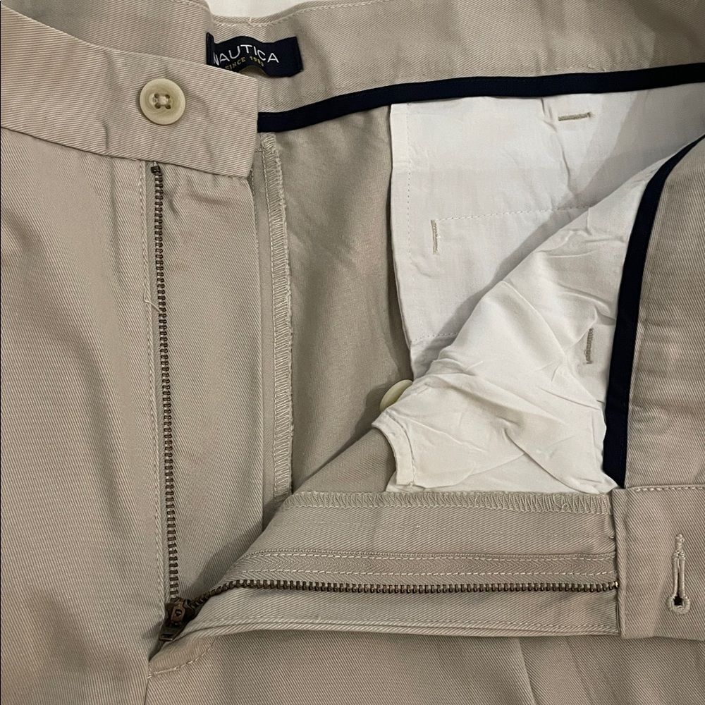 Nautica Khaki Cotton Twill Pleated Pants Mens Size 36x30 Work Preppy - Picture 11 of 13